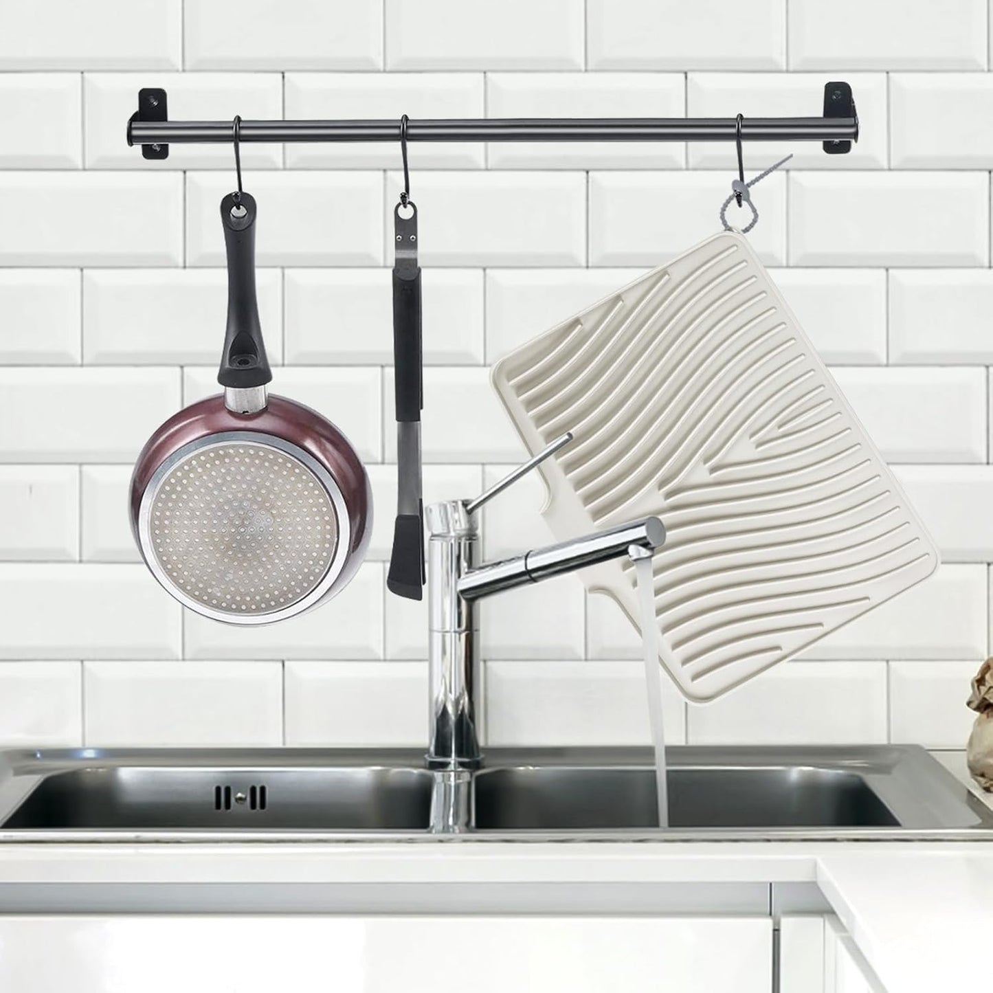 TIKNIK Silicone Dish Drying Mat for Kitchen Counter, Dish Drying Pad, Non-Slip Drain Pad with Built-in Drain, Heat Resistant Stone Drying Mat(40 L x 33 W cm, Grey)