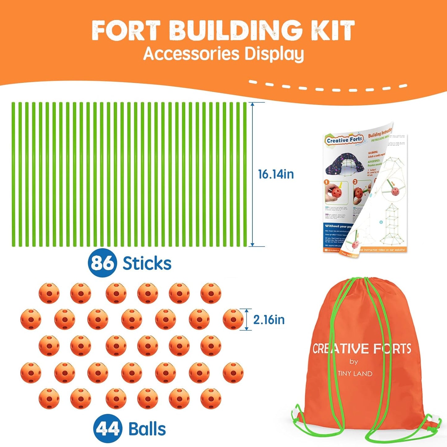 130-Piece Kids Fort Building Kit – STEM Construction Toy for Creative Play, DIY Castles, Tents, and Towers for Ages 5–8 - PuriLite