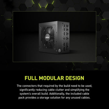 MSI MAG A750GL PCIE 5 Gaming Power Supply - Full Modular - 80 Plus Gold Certified 750W - Compact Size - ATX PSU - PuriLite