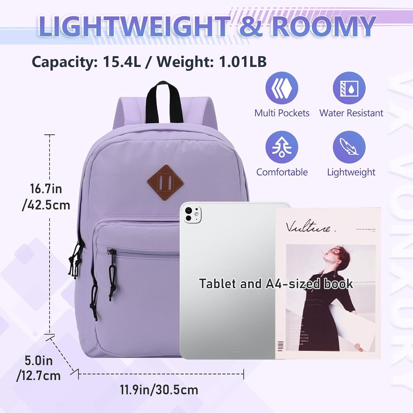 School Backpack for Kids,Lightweight Water Resistant Work Travel Backpack for Women Men Teens VONXURY