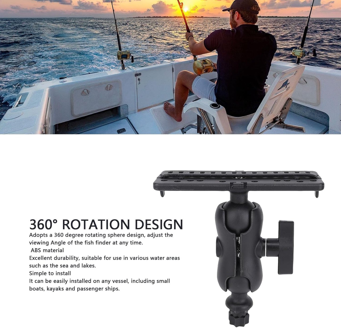 Fish Finder Mount Base, 360 Degree Rotating Fish Finder Bracket Universal Marine Electronic Holder ABS Mounting Plate for Kayaks and Boats