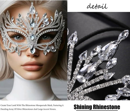 XSBODY Bling Rhinestone Masquerade Mask For Women Ball Costume Crystal Face Mask Carnival Jewelry