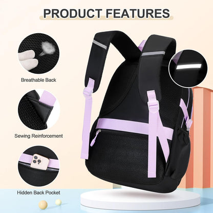 3PCS School Backpack for Girls with Lunch Box Pencil Pouch for Teen Girls Children Elementary Primary Middle High College Daypack School bag Bookbag Set Pink