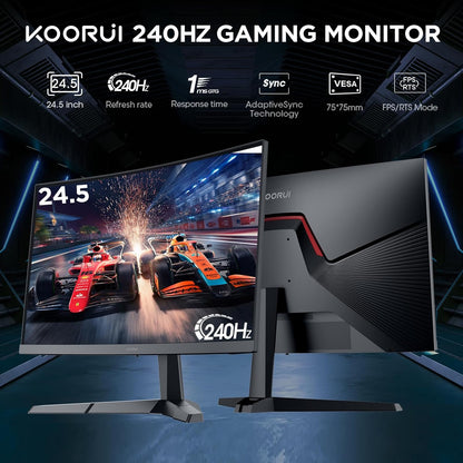 KOORUI 27 inch Gaming Monitor, QHD (2560 x 1440) R1500 180Hz Curved Monitors, AdaptiveSync with 1ms, VESA Compatible, HDR10, 1 x Display Port 1.4 & 2 x HDMI 2.0, Eye Care 27E6QCA