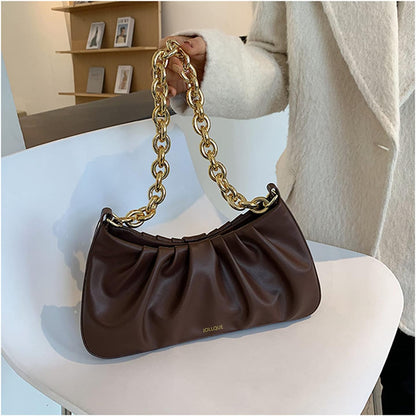 JOLLQUE Shoulder Bag for Women,Small Leather Handbag Purse,Gold Chain Evening Clutch