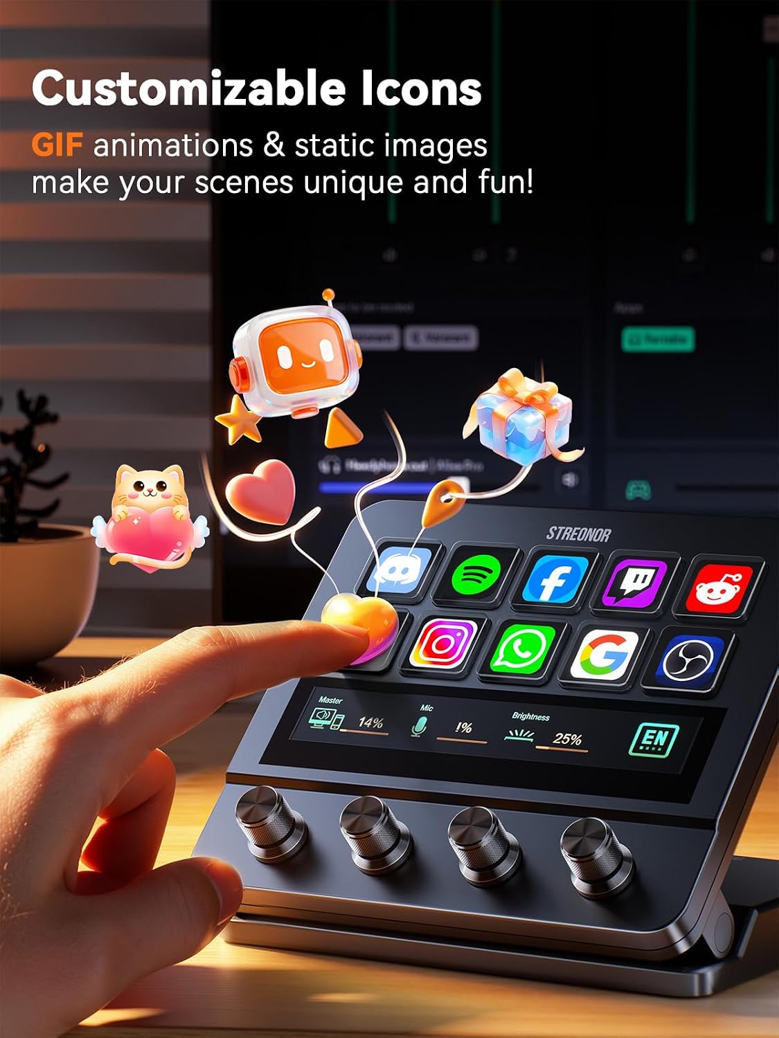 STREONOR S10 Pro Stream Controller,LCD Control Deck, Black - Mac 10-Key Programmable Macro Pad Deck with Touchscreen, 4 Rotary Knobs, for Streaming, Editing, Productivity, Win & Mac Only
