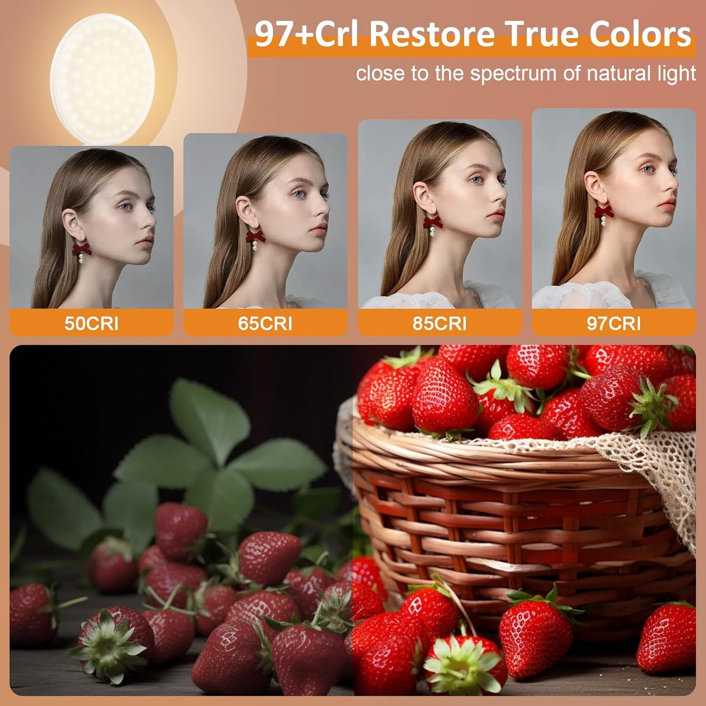 Anautin 60 LED Ring Light, Rechargeable Selfie Light with Front & Back Clip, 2500-6500K Portable Phone Light, Adjustable 3 Light Modes for iPhone, iPad, Tablet, Laptop, CRI97+, 90 Grams (Pink)
