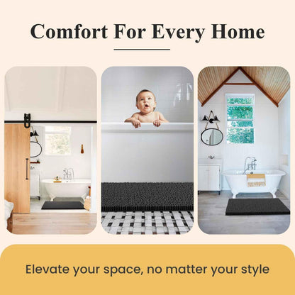 Soft Plush Chenille Bathroom Rug, Absorbent Microfiber Bath Mat, Machine Washable, Non-Slip Grip, Quick-Dry, Thick Shag Carpet Great for Bath, Shower Floor, Bedroom, or Door Mat (Beige, 17x24)
