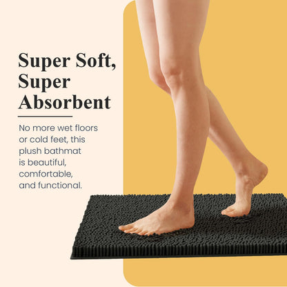 Soft Plush Chenille Bathroom Rug, Absorbent Microfiber Bath Mat, Machine Washable, Non-Slip Grip, Quick-Dry, Thick Shag Carpet Great for Bath, Shower Floor, Bedroom, or Door Mat (Beige, 17x24)
