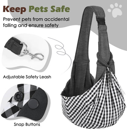 Pawaboo Small Dog Sling Carrier, Reversible Hands Free Dog Sling Carrier for Small Dogs and Cats, Puppy Sling Carrier with Adjustable Strap Buckle & Safety Harness, Puppy Essentials, Grey