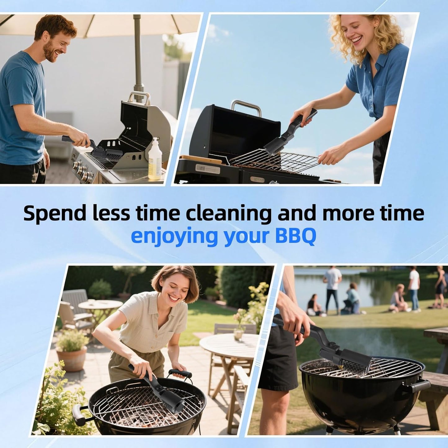 Cordless Electric Grill Brush with Adjustable Angle, 3-Speed Power Motor & Stainless Steel Head - Rechargeable, 90-Min Runtime, Waterproof Grill Cleaner for BBQ Grates & Griddles (Black)
