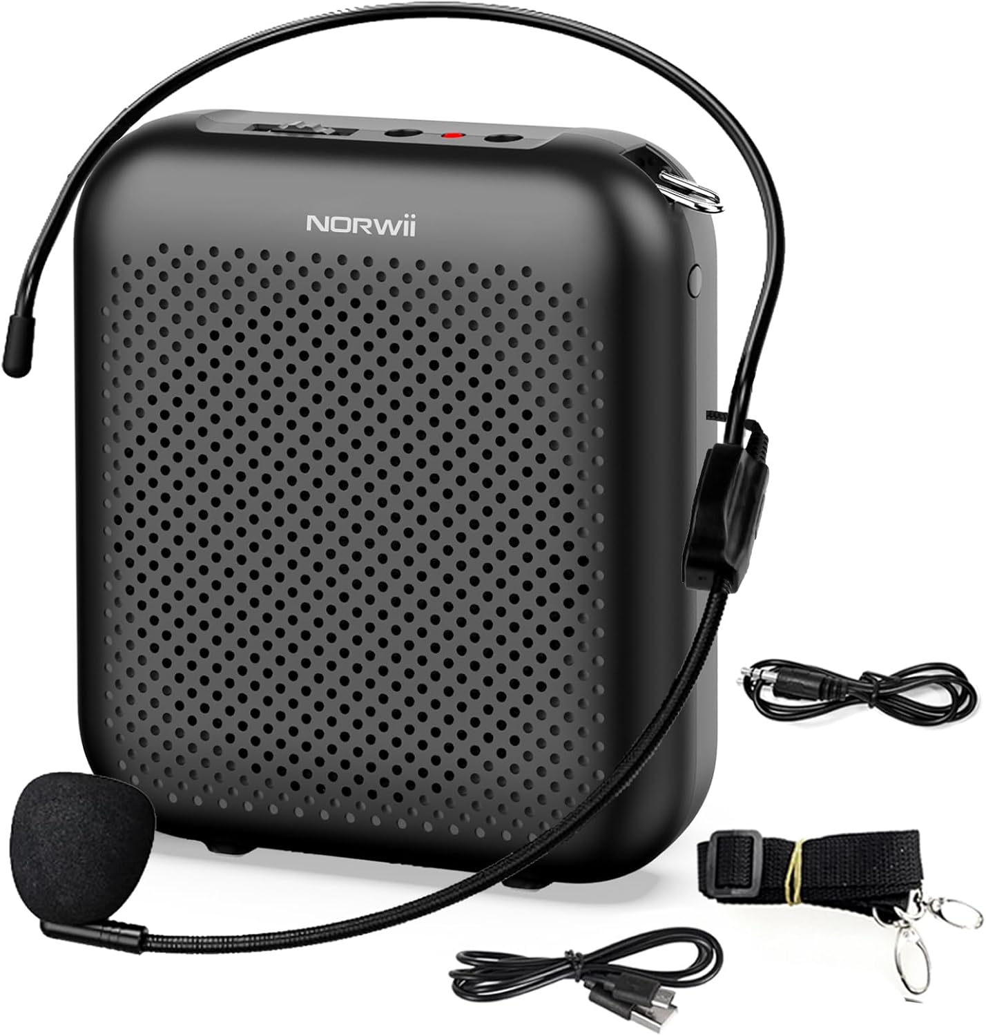 NORWII Mini Voice Amplifier S358 Portable 4000mAh Rechargeable with Wired Microphone Headset & Waistband, Personal Microphone and Speaker for Teachers Tour Guides ect. (Black)