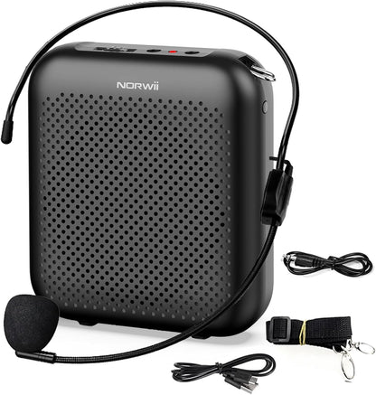 NORWII Mini Voice Amplifier S358 Portable 4000mAh Rechargeable with Wired Microphone Headset & Waistband, Personal Microphone and Speaker for Teachers Tour Guides ect. (Black)