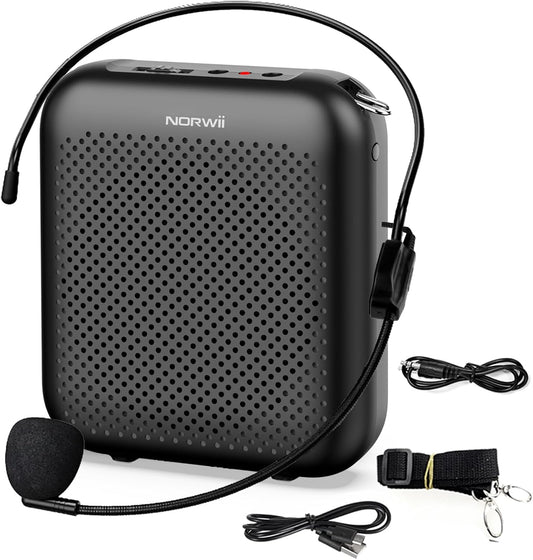 NORWII Mini Voice Amplifier S358 Portable 4000mAh Rechargeable with Wired Microphone Headset & Waistband, Personal Microphone and Speaker for Teachers Tour Guides ect. (Black)