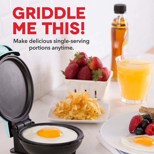 DASH Mini Maker Electric Round Griddle for Individual Pancakes, Cookies, Eggs & other on the go Breakfast, Lunch & Snacks with Indicator Light + Included Recipe Book - Aqua,4 Inch - PuriLite