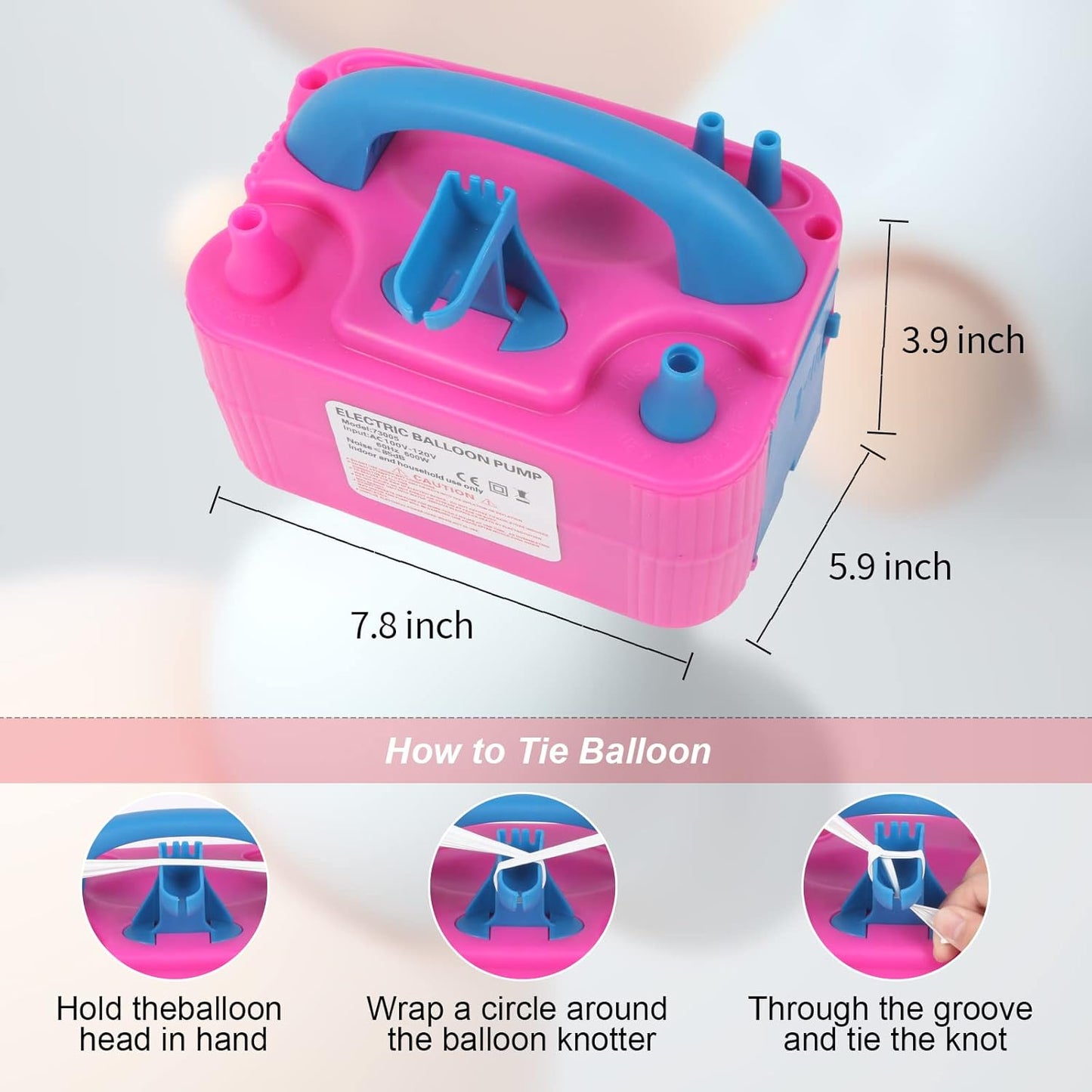 Electric Balloon Pump,Balloon Inflator, Dual Nozzle Electric Air Pump,Balloon Pump Balloons Blower 110V 600W for Party Decoration with Gifts:2 Balloon Tying Tools (Rose red)