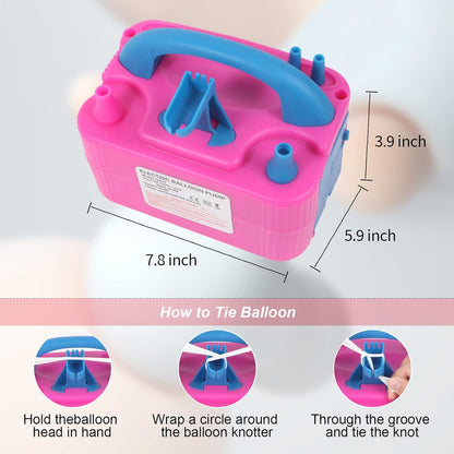 Electric Balloon Pump,Balloon Inflator, Dual Nozzle Electric Air Pump,Balloon Pump Balloons Blower 110V 600W for Party Decoration with Gifts:2 Balloon Tying Tools (Rose red)
