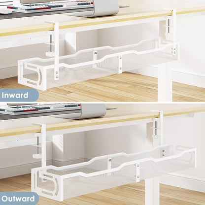 Cable Management, 64CM Cable Management Under Desk No Drill, Metal Cord Organizer with Clamp for Standing Desk, Cable Organizer for Home Office, White