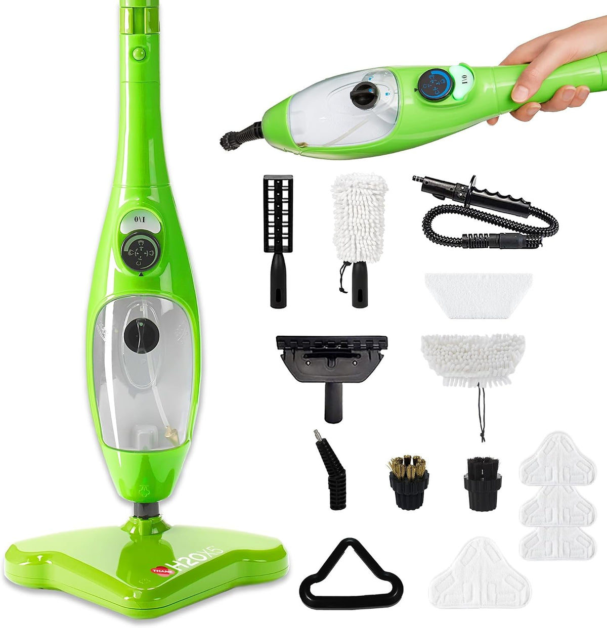 H2O MOP X5 Steam Mop and Handheld Steam Cleaner For Cleaning Hardwood and Kitchen Tile Floors, Grout Cleaner, Upholstery Cleaner and Carpets
