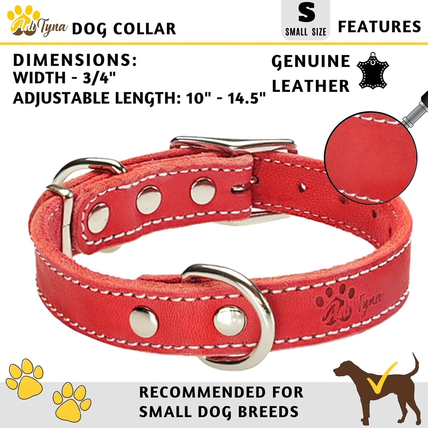 ADITYNA Heavy-Duty Leather Dog Collar for Medium Dogs - Soft and Strong, 100% Genuine Leather - Collier Pour Chien (Medium: Fit 13" - 20" Neck, Brown)