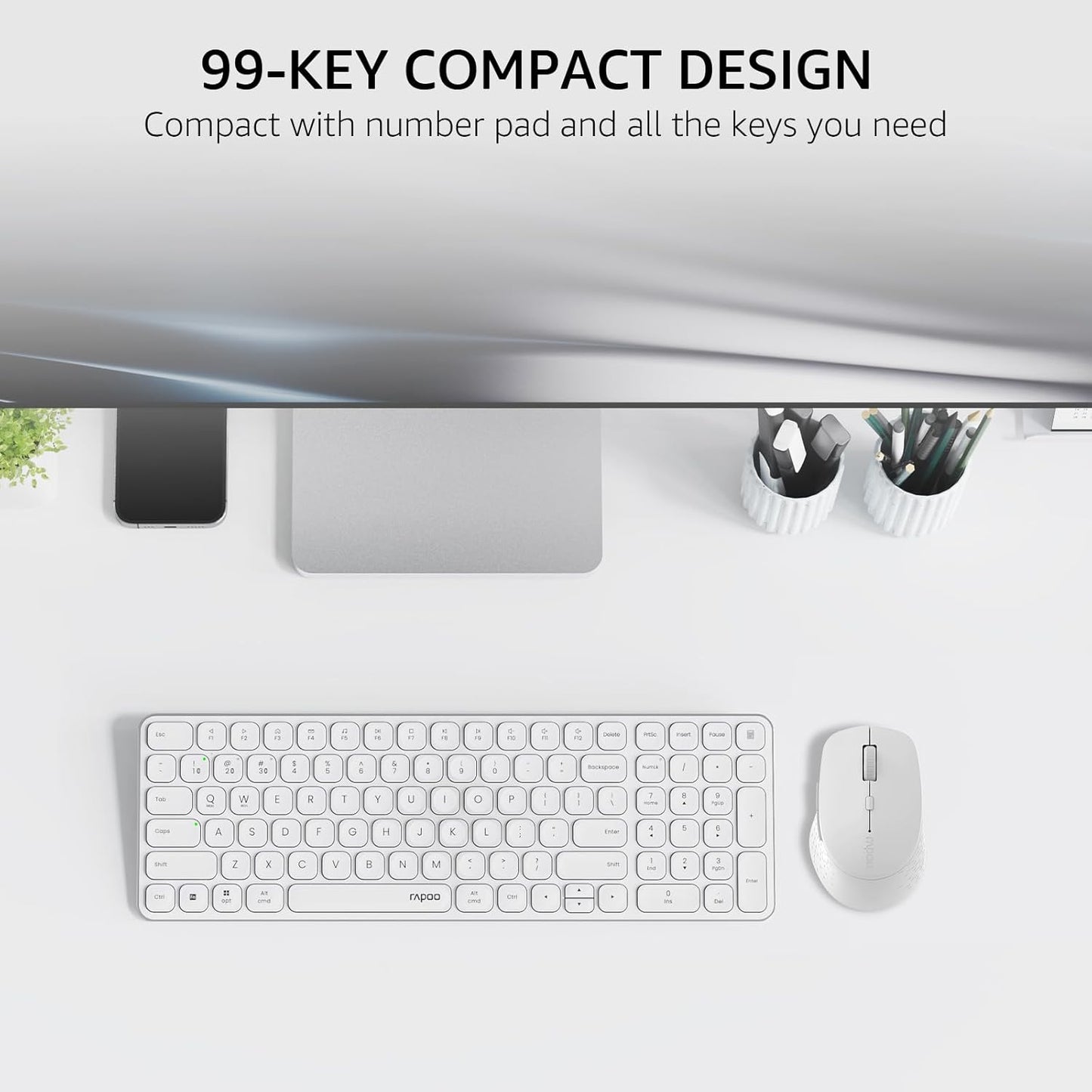 RAPOO Keyboard and Mouse Wireless - 9010M Multi-Device Wireless Keyboard Mouse Combo, 2.4GHz/Bluetooth 5.0/4.0 Wireless Keyboard Mouse Set for Windows/Mac/Linux/Chrome, Support 4 Devices, Silent Click