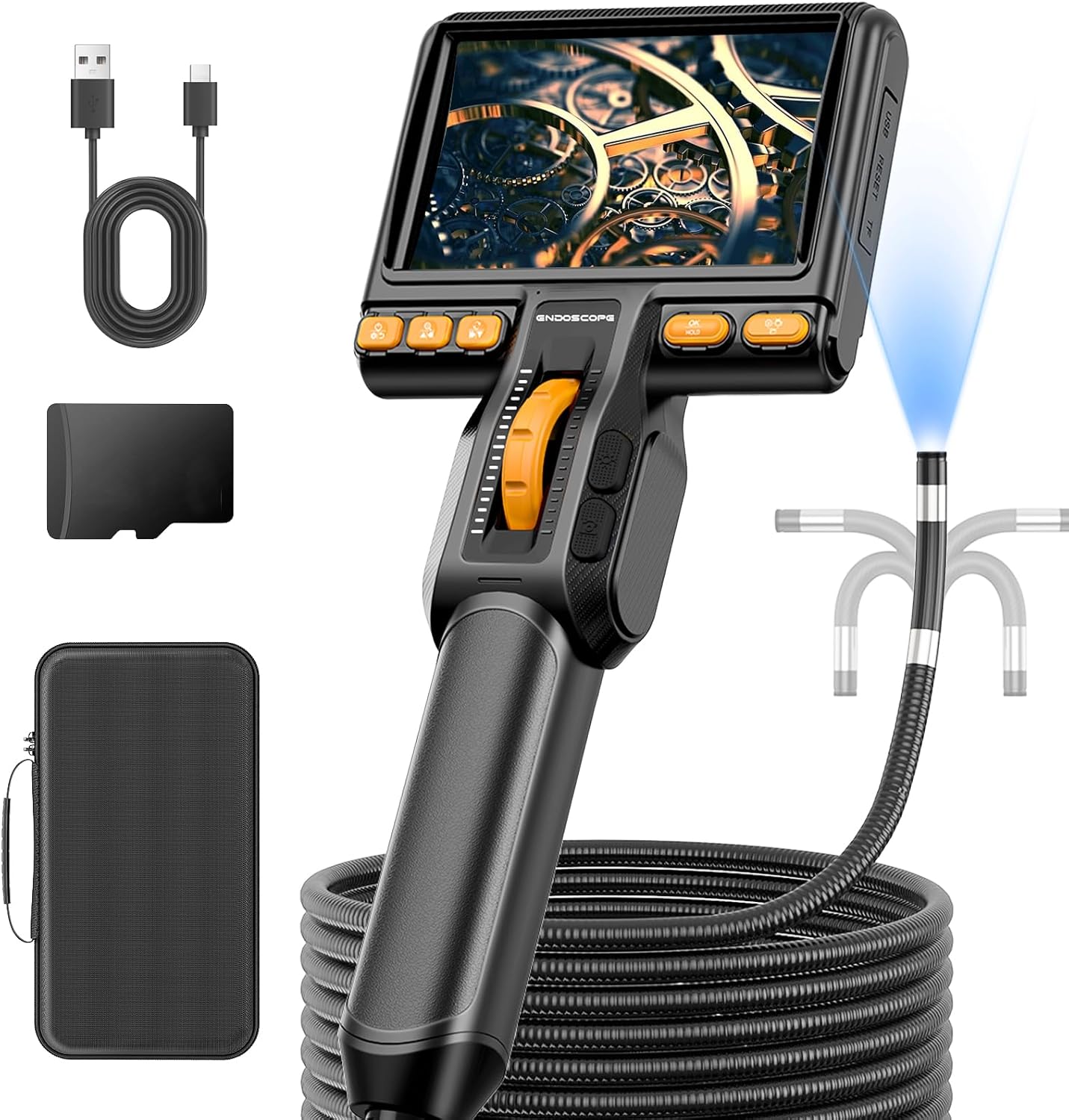 Endoscope Camera with Light, Ennovor 1920P HD, Endoscope Inspection with 8 Adjustable LED Lights, Borescope with Flexible Rigid Snake Camera, IP67 Waterproof and No WiFi Required, for Android iOS
