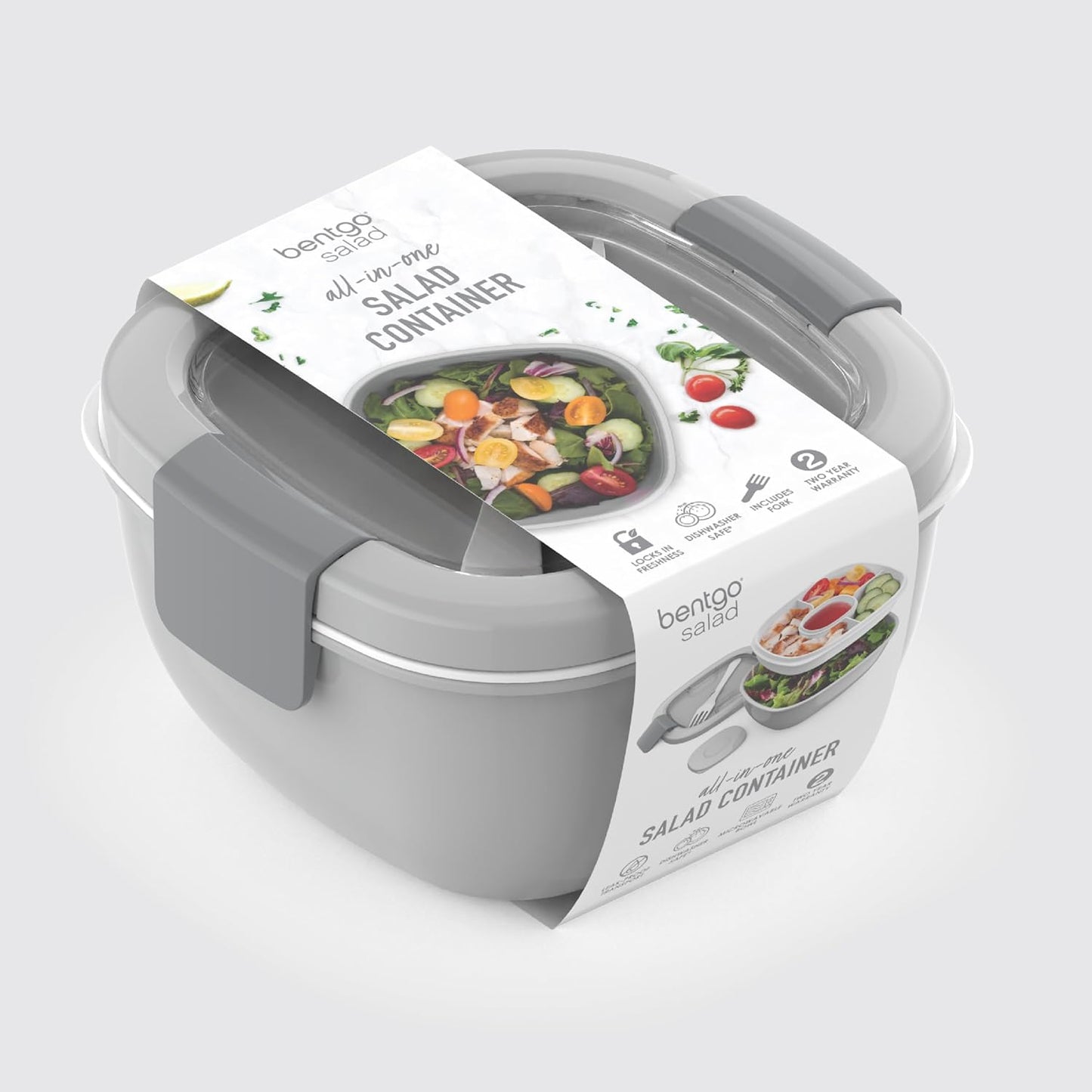 Bentgo Salad - Stackable Lunch Container with Large 54-oz Salad Bowl, 4-Compartment Bento-Style Tray for Toppings, 3-oz Sauce Container for Dressings, Built-in Reusable Fork & BPA-Free (Khaki Green)