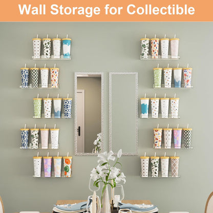 upsimples Clear Acrylic Shelves for Storage, 15" Floating Shelves Wall Mounted for Kids Bookshelf/Display Ledge for Bedroom, Living Room, Bathroom, Kitchen, Set of 4