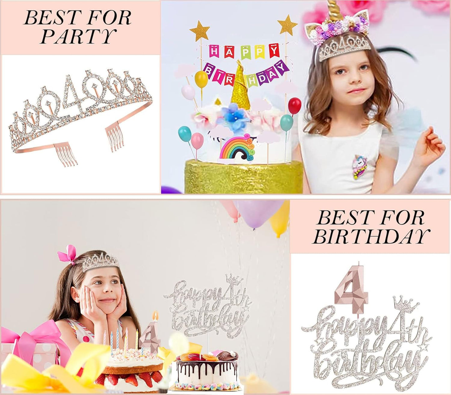 8pcs 40th Birthday Decorations gifts for Women, Including 40th Happy Birthday Cake Topper, Queen Sash with Pearl Pin, Sweet Rhinestone Tiara Crown for Women, Number Candles and Balloons (Rose Gold)