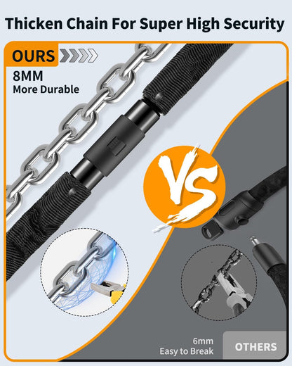 Sportneer Bike Lock Anti-Theft Bicycle Chain Lock Heavy Duty 0.32inch/8mm Thicker Motocycle Lock High Security with 2 Keys for Bike, Scooter, Moto, Door, Gate Fence