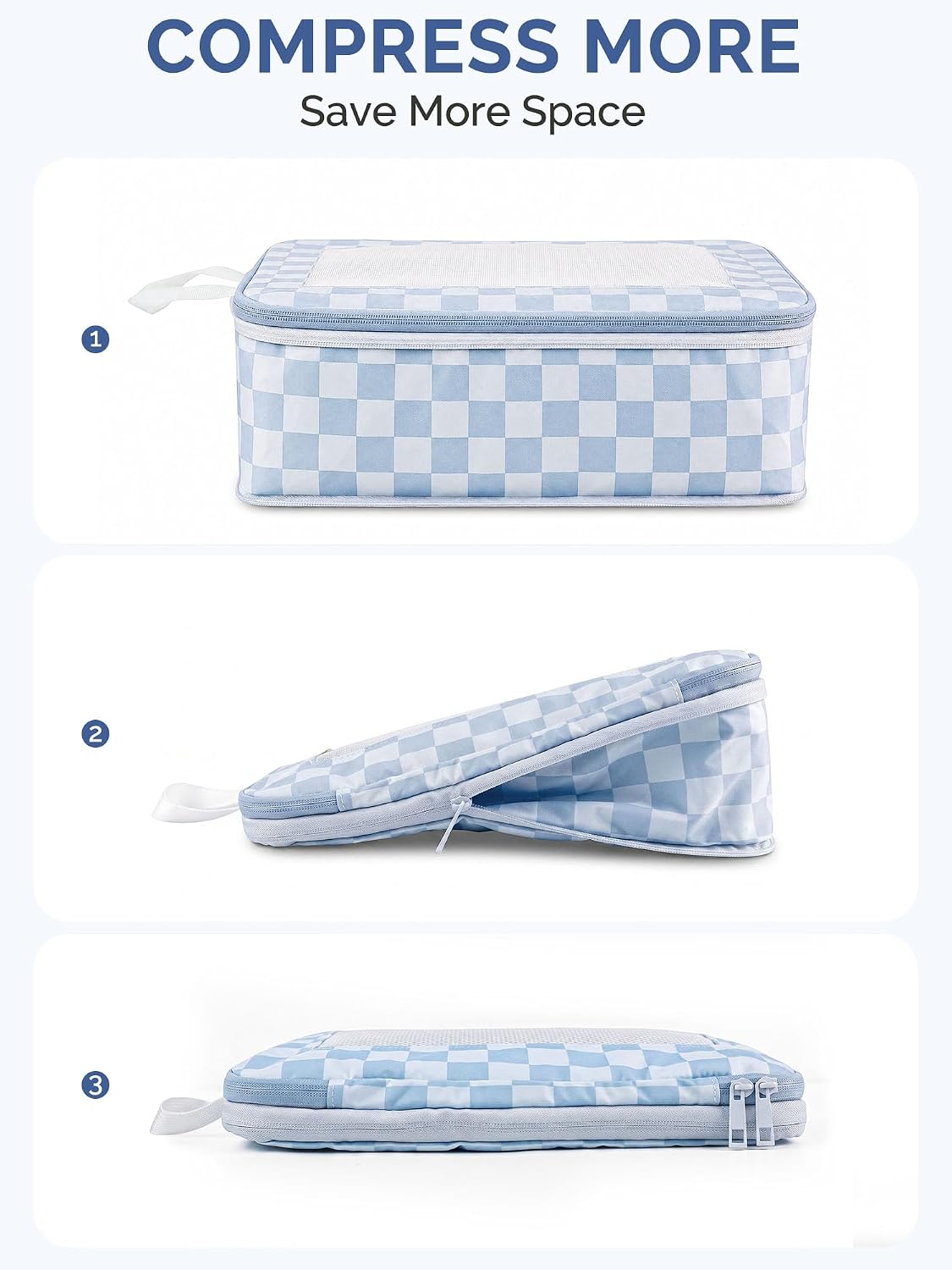 HOMESPON 7 Pcs Compression Packing Cubes for Travel, Blue Checkerboard