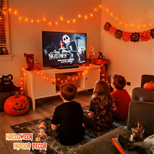 JMEXSUSS 2 Pack 100 LED Orange Halloween Lights Outdoor, 33ft Connectable Orange String Lights for Halloween Indoor with 8 Modes, Clear Wire Fall Lights Plug in for Thanksgiving Christmas Decorations - PuriLite