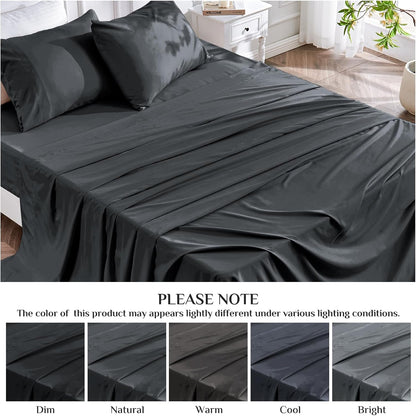 JOLLYVOGUE Queen Size Bed Sheet Set - 4 Piece Bed Sheets Set with Deep Pocket - Soft Breathable & Cooling - Resists Shrinkage & Fading Draps Queen - Easy Care (Dark Grey)