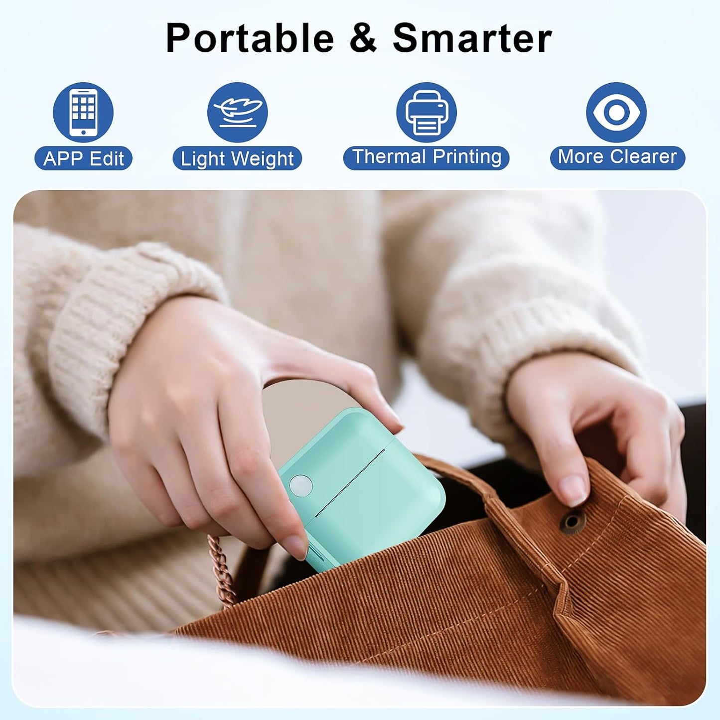 Label Maker Machine with Tape - Thermal Label Printer Bluetooth Label Maker Machine, Mini Printer Sticker Maker for Home, Kitchen, School, Office Organization with 2 Rolls Paper (Green)