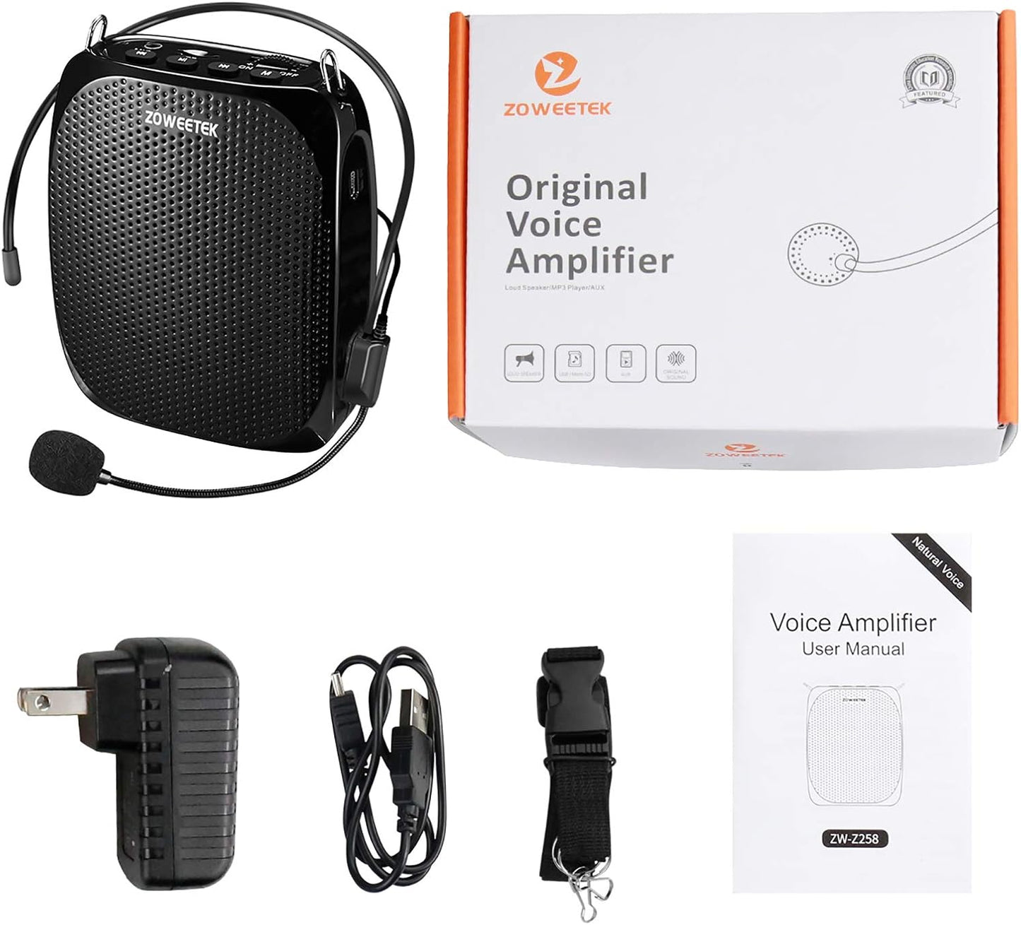 ZOWEETEK Voice Amplifier with Microphone Headset,1800mAh Rechargeable Portable Amplifier for Teachers, Tour Guide,Yoga,Fitness, Training, Meeting,Classroom