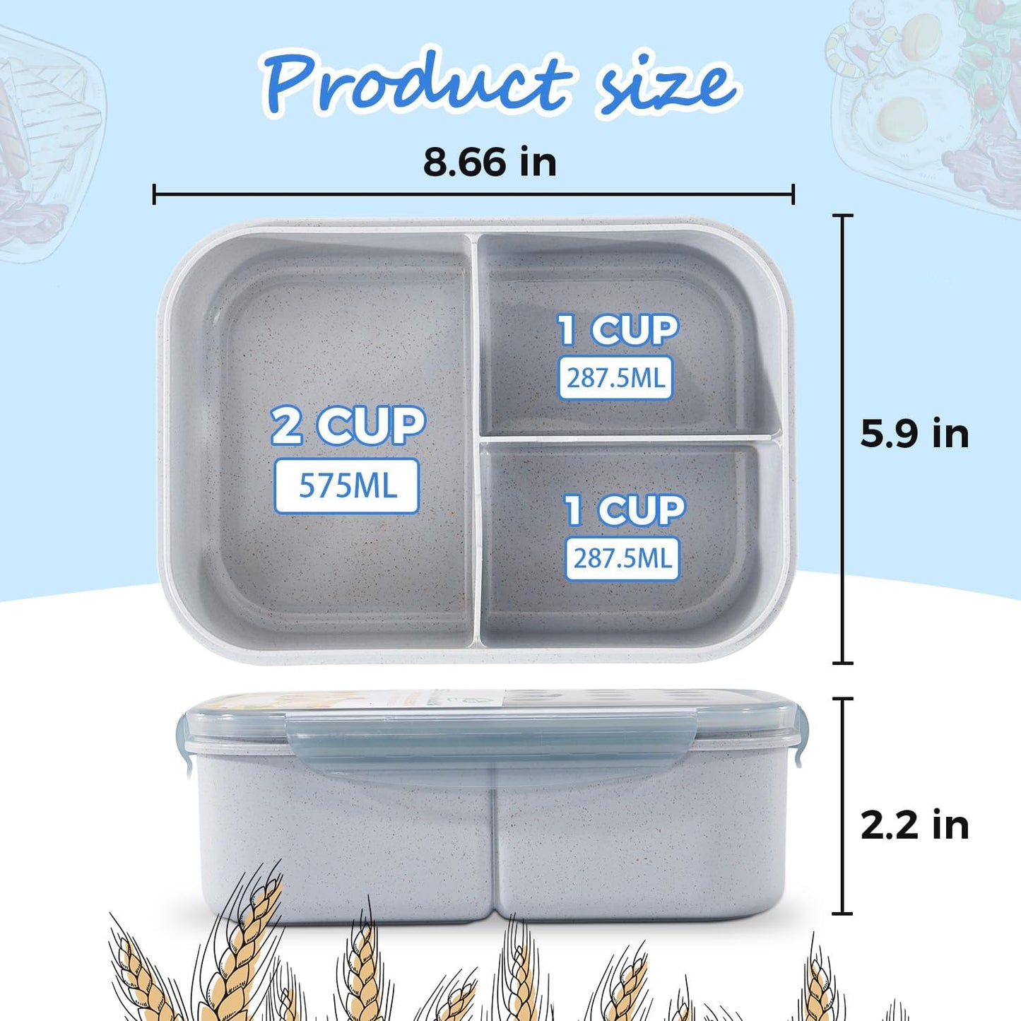 MISS BIG® Bento Box,Lunch Box Adult,Ideal Leak Proof Lunch Containers,Mom's Choice Lunch Box for Kids,No BPAs and No Chemical Dyes,Microwave and Dishwasher Safe Lunch Container (1900ml White)