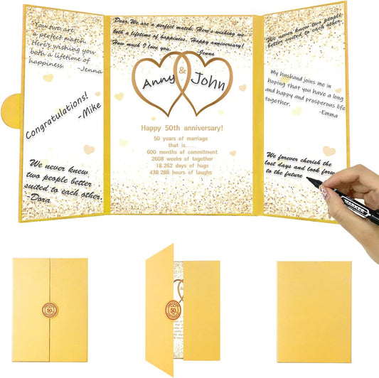 Trgowaul Gold 50th Wedding Anniversary Guest Book Alternative, 50th Anniversary Decorations, 50 Years of Marriage Signature Certificate Board, Card Happy 50 Anniversary Party Supplies Gift Men Women - PuriLite