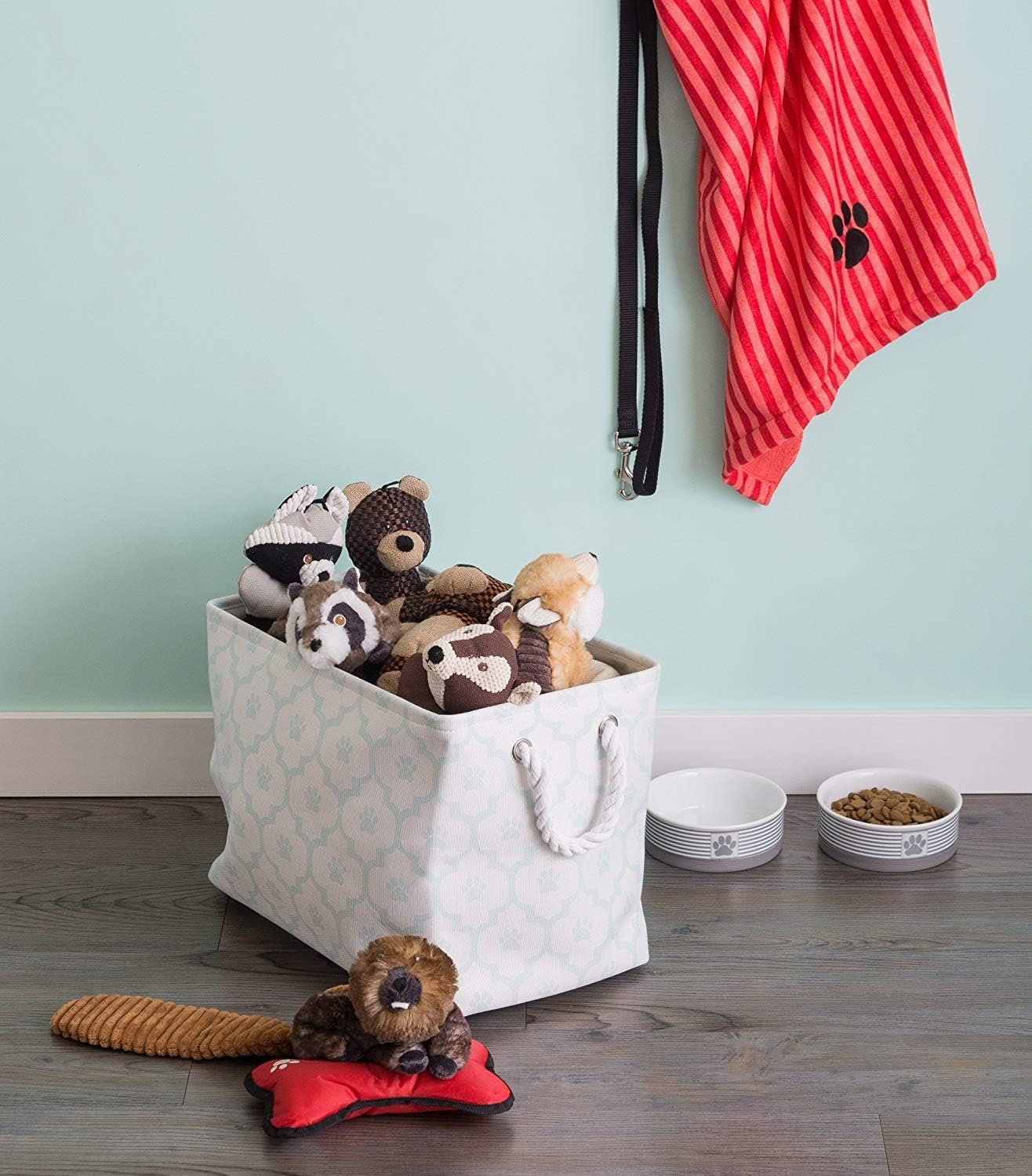 DII Bone Dry RoundSmall Pet Toy and Accessory Storage Bin, 12"(Dia) x9(H), Collapsible Organizer Storage Basket for Home Decor, Pet Toy, Blankets, Leashes and Food-Gray Stripes