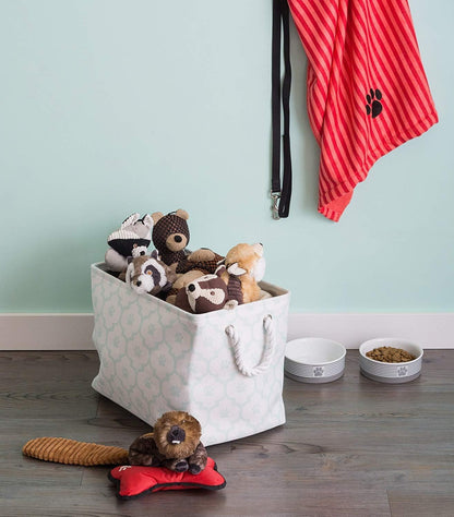 DII Bone Dry RoundSmall Pet Toy and Accessory Storage Bin, 12"(Dia) x9(H), Collapsible Organizer Storage Basket for Home Decor, Pet Toy, Blankets, Leashes and Food-Gray Stripes