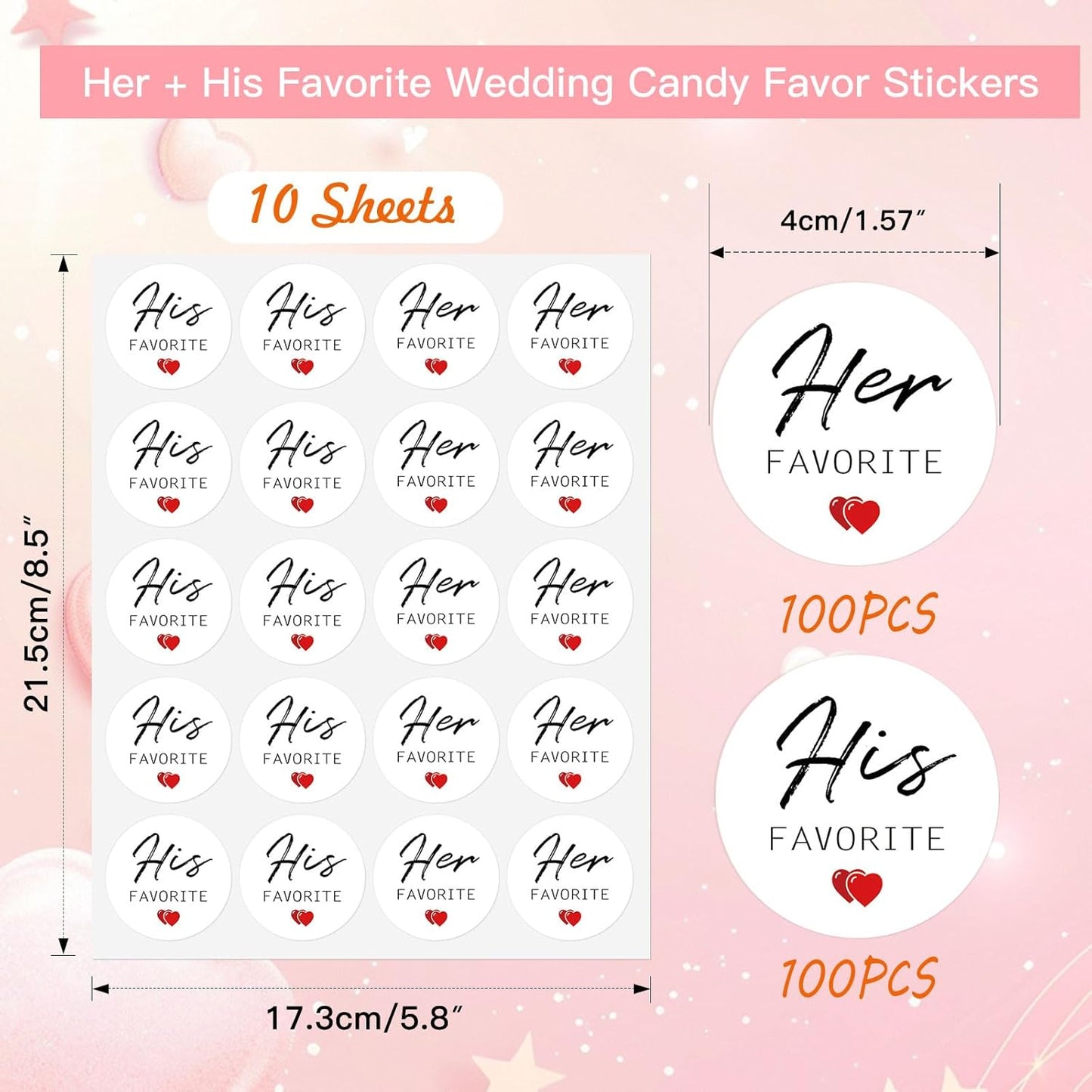 TESWEY 200Pcs His and Her Favorite Wedding Candy Favor Stickers,Candy Bag Seals Label Stickers for Wedding Favors, Bridal Shower Favor Treat Bag Stickers for Party