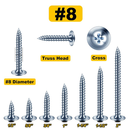 150Pcs #8 × 2" Black Screws for Wood, Phillips Truss Head Wood Screws, Quick Metal Self Tapping, Zinc Plated Steel, Truss Head Screws by Mywish