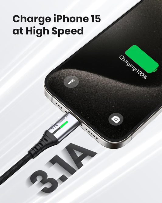 USB C Cable, INIU 3.1A Type C Cable Fast Charging (6.6ft), Zinc Alloy Braided Data USB-C Cable, USB A to USB C Charger Cable for iPhone 16 15 14 Pro Max iPad Samsung S22 S21 Huawei Xiaomi OnePlus - PuriLite