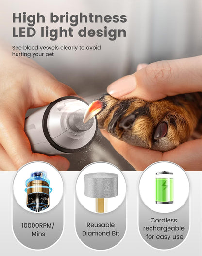 PAPMINI 2 in 1 Dog Nail Grinder Quiet and Dog Paw Trimmer, Rechargeable Electric Dog Nail Trimmer for Large Medium Small Dogs, Cordless Dog Hair Clippers for Paws, Ears, Eyes, Rump (White)
