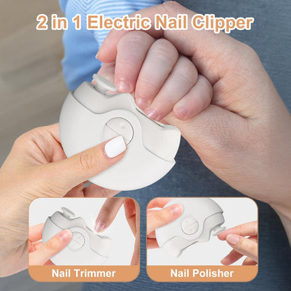 Electric Nail Clipper, 2 in 1 Electric Polishing Automatic Nail Clippers, Portable Electric Nail Trimmer with Nail Chip Storage, Automatic Nail Clipper for Adults Children Elderly (White)