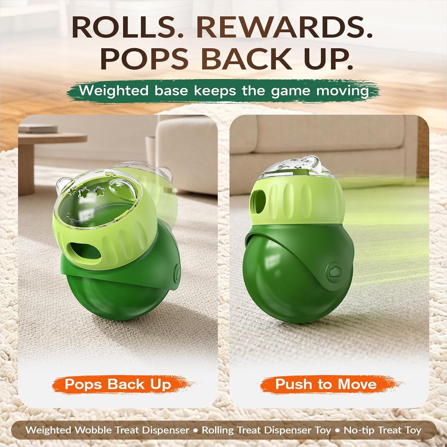 KADTC Wobble Treat Dispensing Ball, Slow Feeder & Puzzle Toy for Small Dogs | Adjustable reward flow and no-tip forward motion: extend indoor mealtimes, burn energy, stimulate the mind, and beat boredom.
