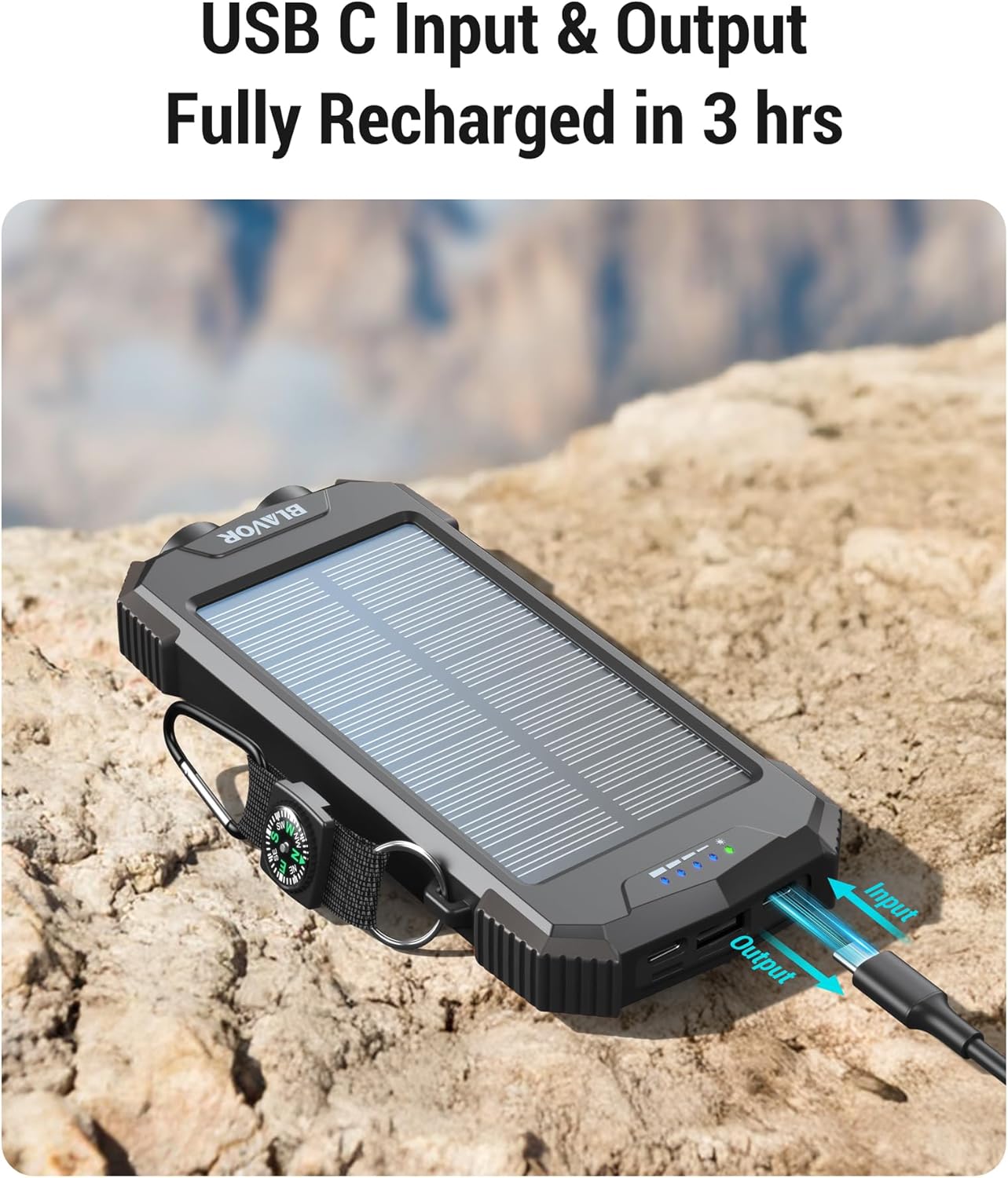 BLAVOR Solar Power Bank 10,000mAh, Wireless Portable Charger, 20W Fast Charging External Battery Pack with USB C for Cell Phones, Solar Panel Charger with Flashlight and Compass for Camping Outdoor