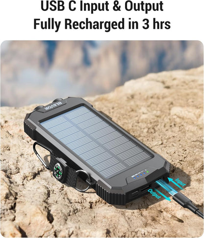 BLAVOR Solar Power Bank 10,000mAh, Wireless Portable Charger, 20W Fast Charging External Battery Pack with USB C for Cell Phones, Solar Panel Charger with Flashlight and Compass for Camping Outdoor