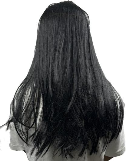 Scary Momo Mask with Long Black Wig - Latex Halloween Costume for Adults - Creepy Face Mask for Parties & Haunted Houses