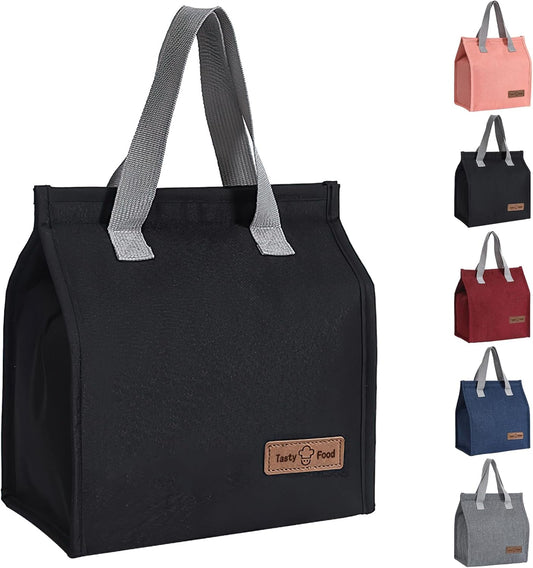 Lunch Bags for Women Men, Reusable Insulated Leakproof Lunch Box Bag for Adult Kids, Small Cooler Bag for Work School Picnic Travel (Black)
