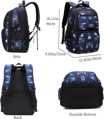 Boys Backpacks Primary Junior High School Bag Kids Bookbag with Lunch Bag 3 in 1 Casual Daypack Set Space Galaxy Durable Knapsack